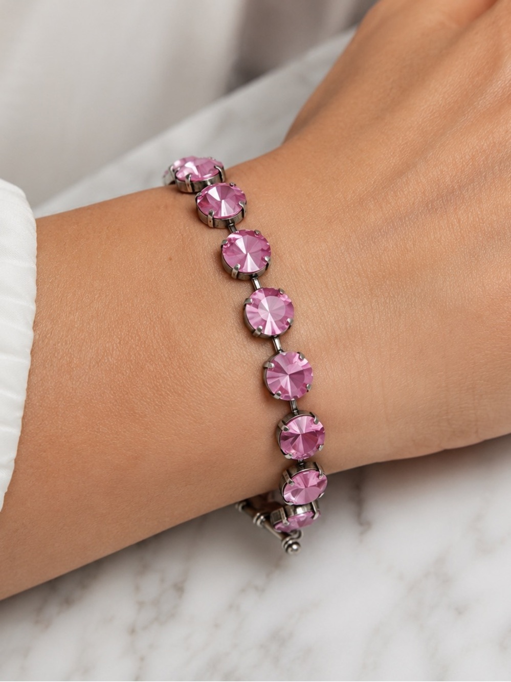 NEW Swarovski Peony Pink Crystal Bracelet Palm Beach Preppy Statement Jewelry
